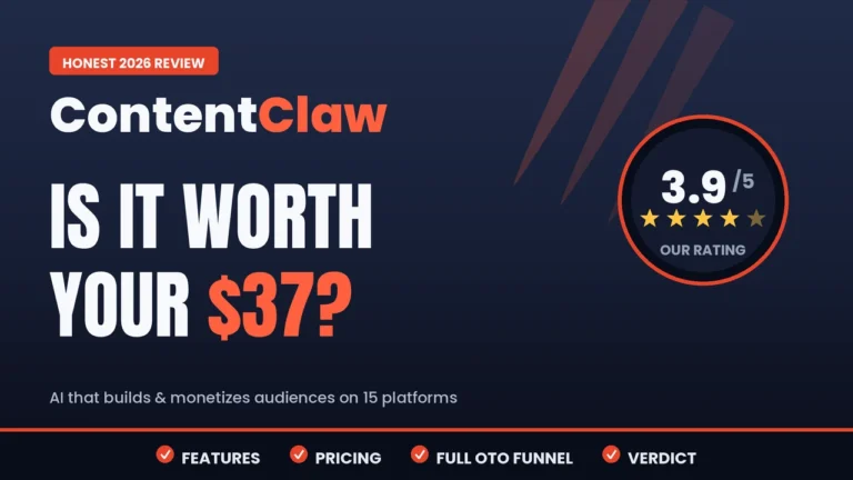 ContentClaw review 2026 — 3.9 out of 5 rating covering features, pricing, and the full OTO funnel