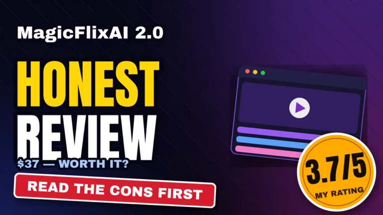 MagicFlixAI 2.0 review thumbnail showing honest review title with 3.7 out of 5 rating badge and $37 price question